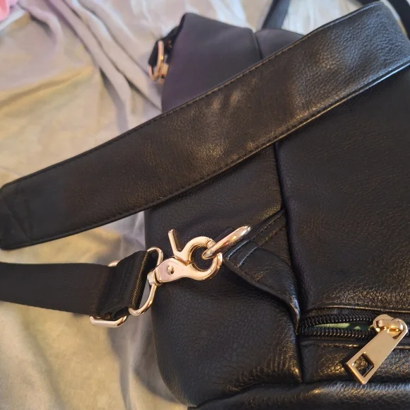 Mominside Black Leather Baby Diaper Bag Backpack, 14 Pockets & Changing Pad - Picture 10 of 16